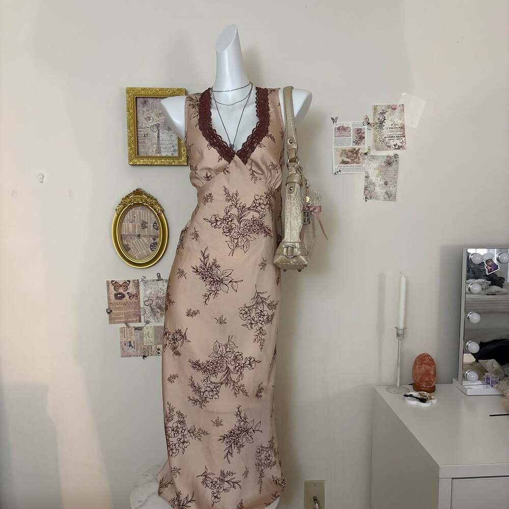 Old Navy Lace Trim Satin Midi Dress Size XS Pink Floral